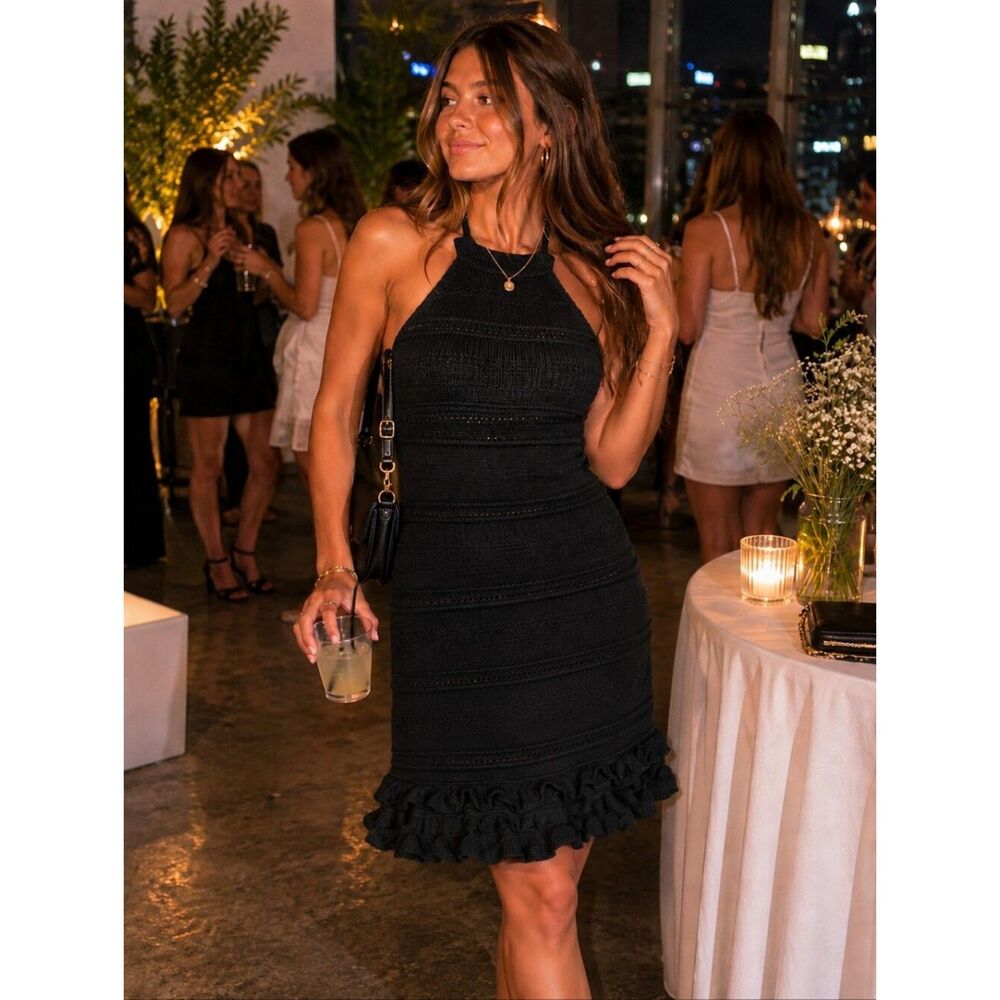 Black Sweater High neck Dress Torn by Ronny Kobo XS